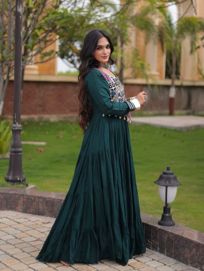 Green Pure Reyon Gota Patti Lace Anarkali Long Gown