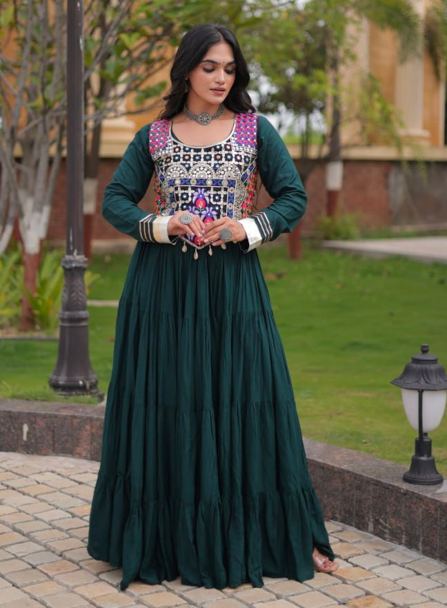 Green Pure Reyon Gota Patti Lace Anarkali Long Gown
