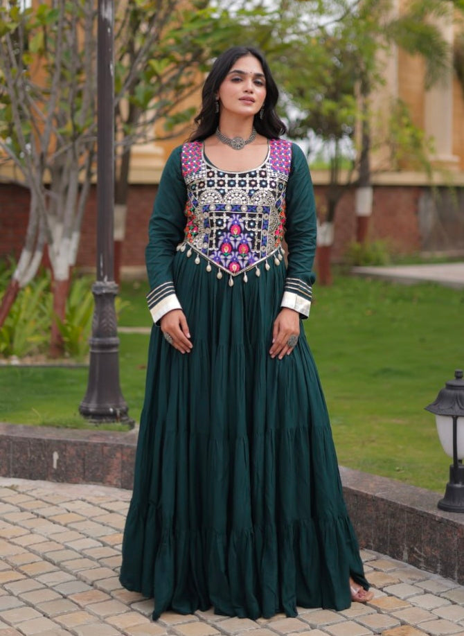 Green Pure Reyon Gota Patti Lace Anarkali Long Gown