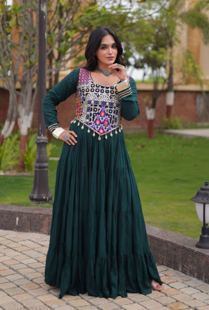 Green Pure Reyon Gota Patti Lace Anarkali Long Gown