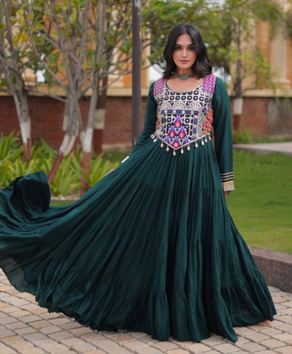 Green Pure Reyon Gota Patti Lace Anarkali Long Gown
