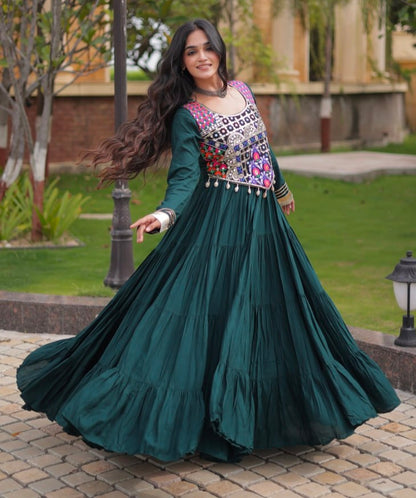 Green Pure Reyon Gota Patti Lace Anarkali Long Gown