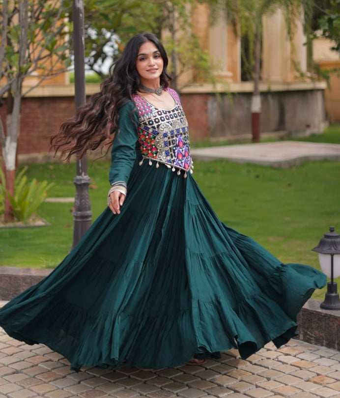 Green Pure Reyon Gota Patti Lace Anarkali Long Gown