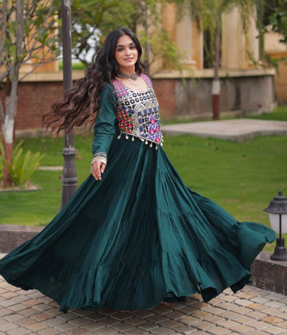 Green Pure Reyon Gota Patti Lace Anarkali Long Gown