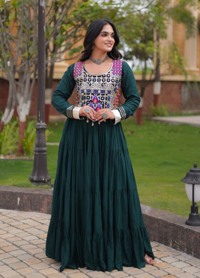 Green Pure Reyon Gota Patti Lace Anarkali Long Gown