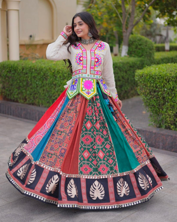 Multi Pure Cotton Gotta Designs Printed Real Mirror Work Lehenga Choli
