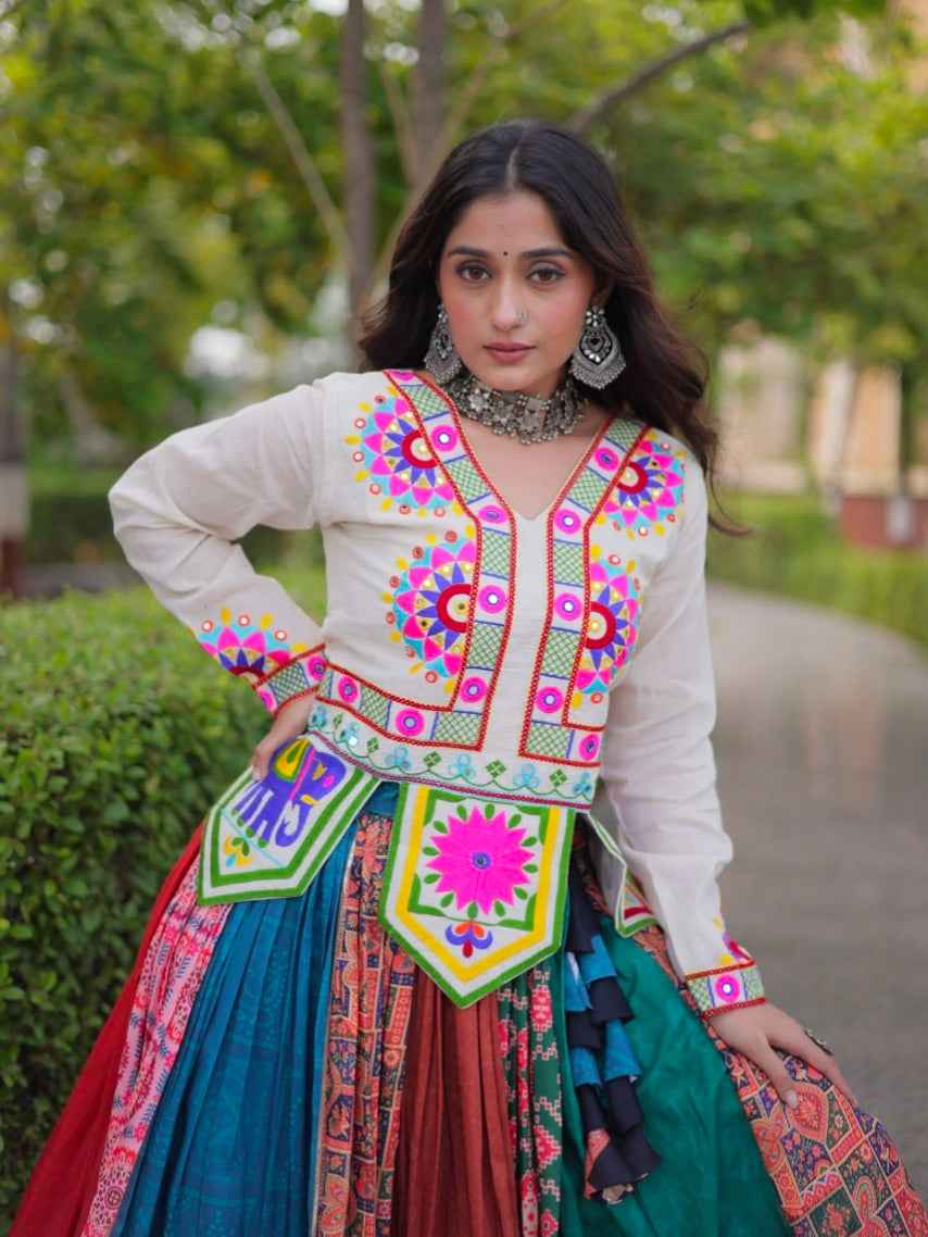 Multi Pure Cotton Gotta Designs Printed Real Mirror Work Lehenga Choli