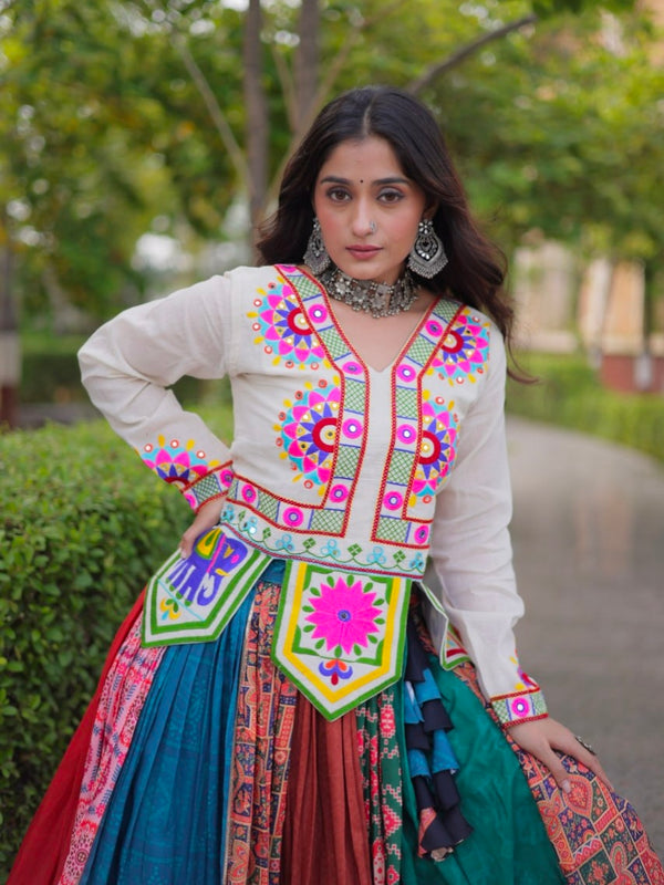 Multi Pure Cotton Gotta Designs Printed Real Mirror Work Lehenga Choli