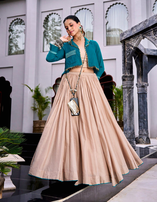Beige Pure Cotton 08 Mtr Kashida & Gamthi Work Navratri Lehenga Choli