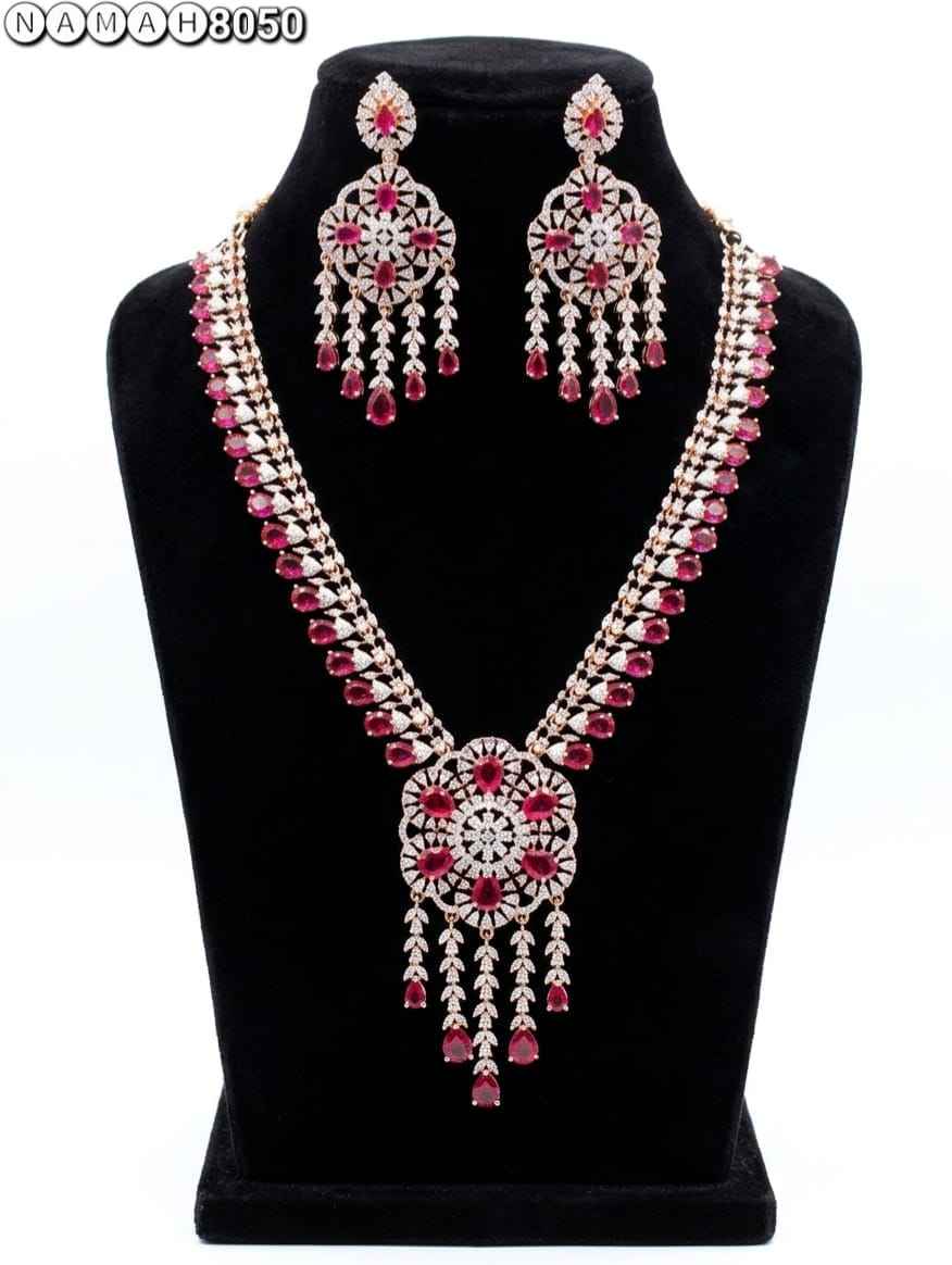 Red American Diamond Necklace Jewellery Set