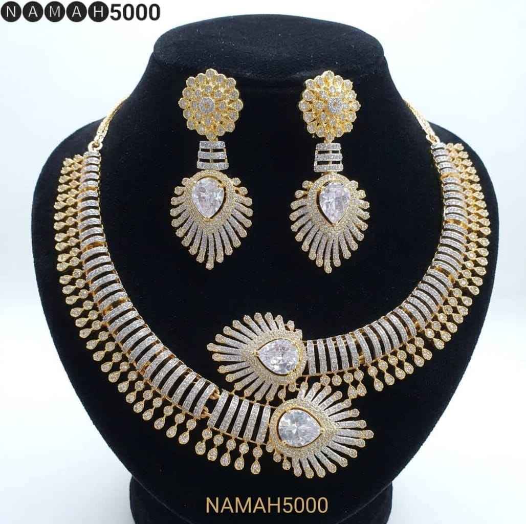 Gold American Diamond Necklace Jewellery Set
