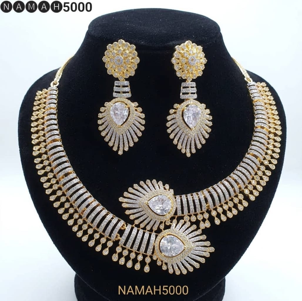 Gold American Diamond Necklace Jewellery Set