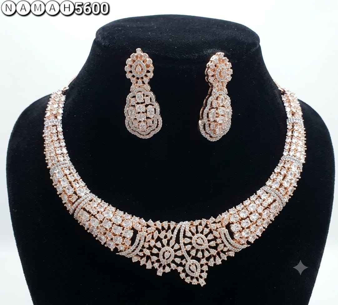 Gold American Diamond Necklace Jewellery Set