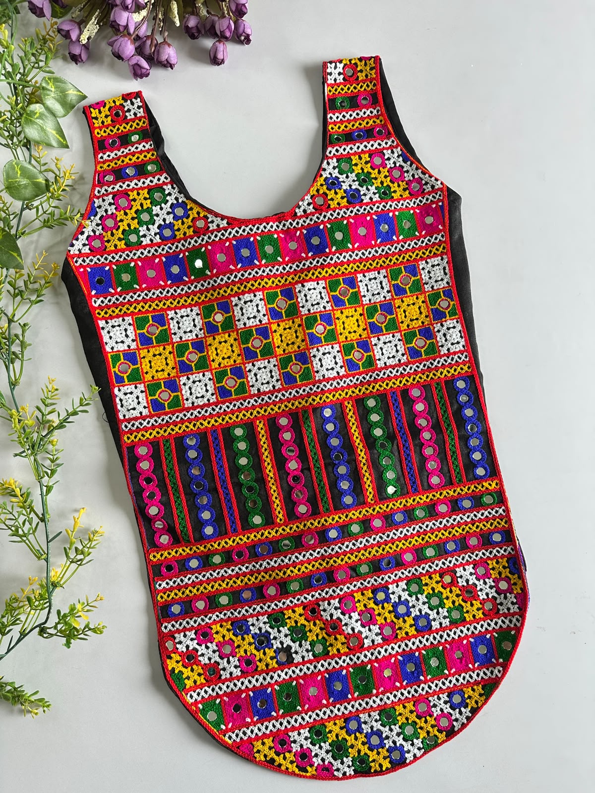 Multi Pure Megic Cotton Halter Neck Style Real Shell Work Navratri Blouse