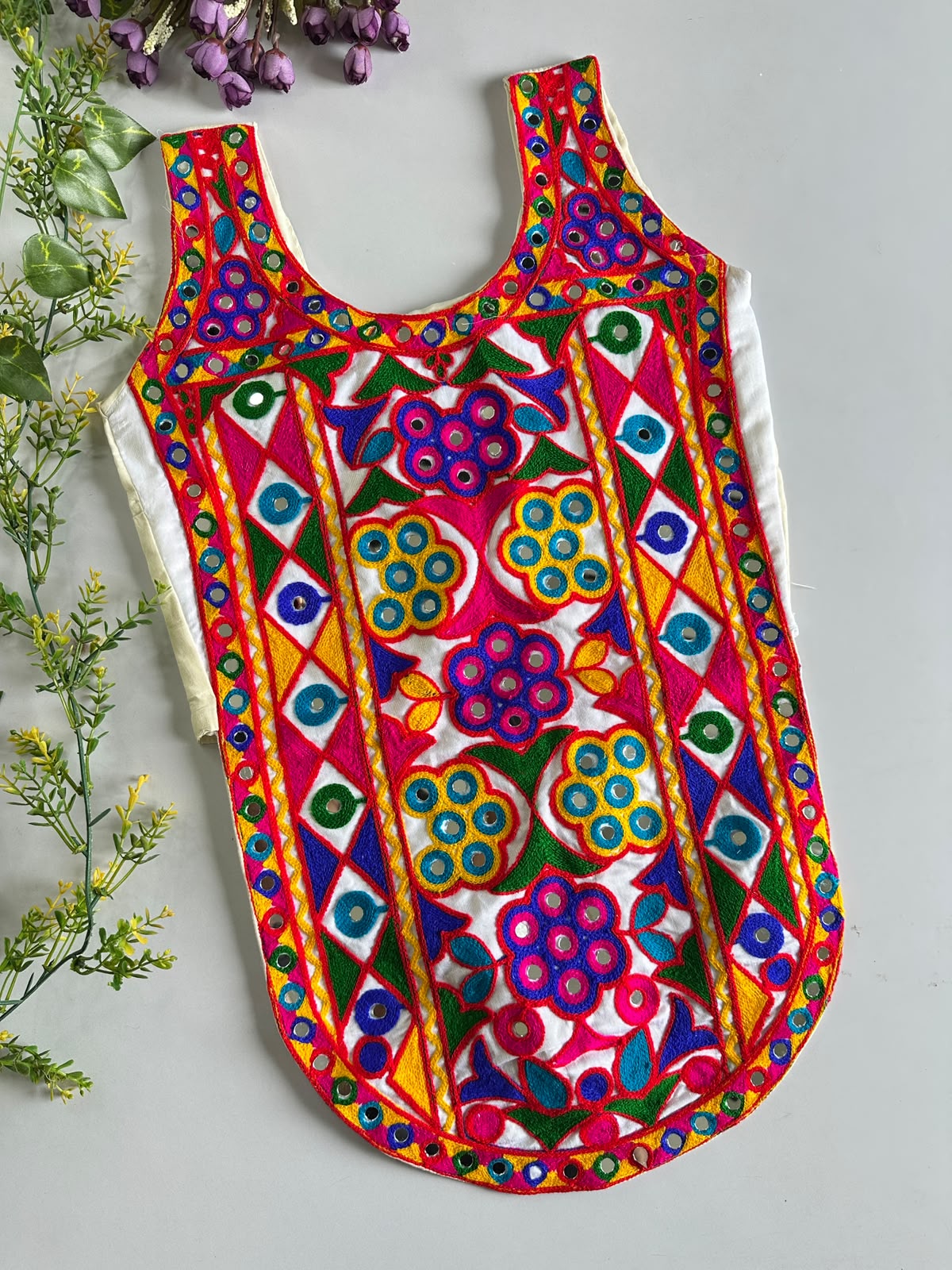 Multi Pure Megic Cotton Halter Neck Style Real Shell Work Navratri Blouse