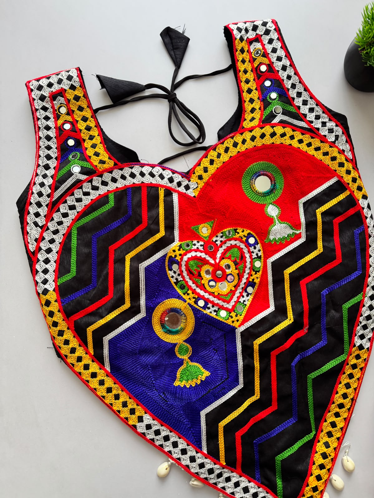 Multi Pure Megic Cotton Halter Neck Style Real Shell Work Navratri Blouse