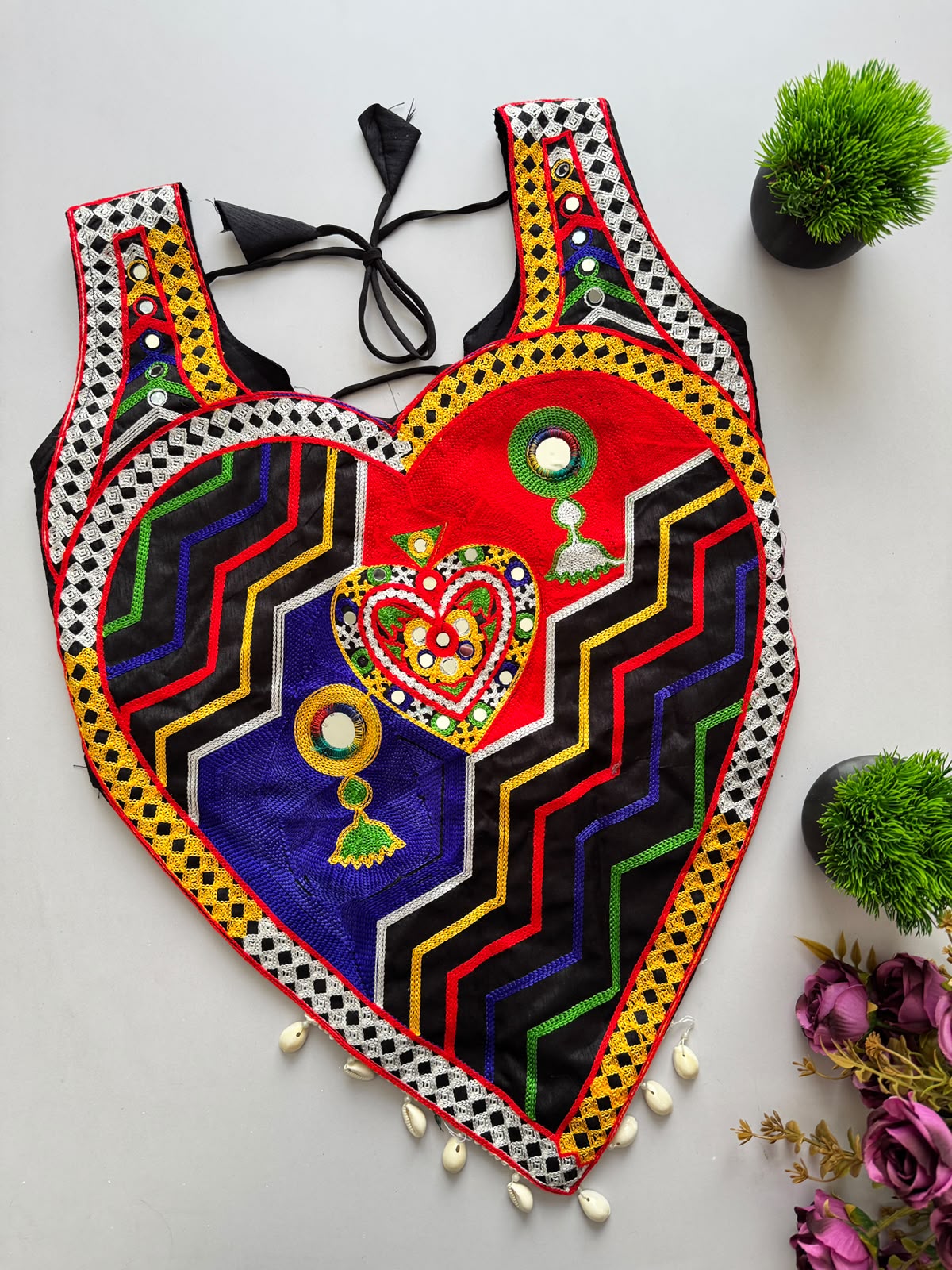 Multi Pure Megic Cotton Halter Neck Style Real Shell Work Navratri Blouse