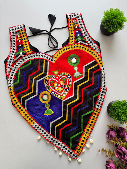 Multi Pure Megic Cotton Halter Neck Style Real Shell Work Navratri Blouse