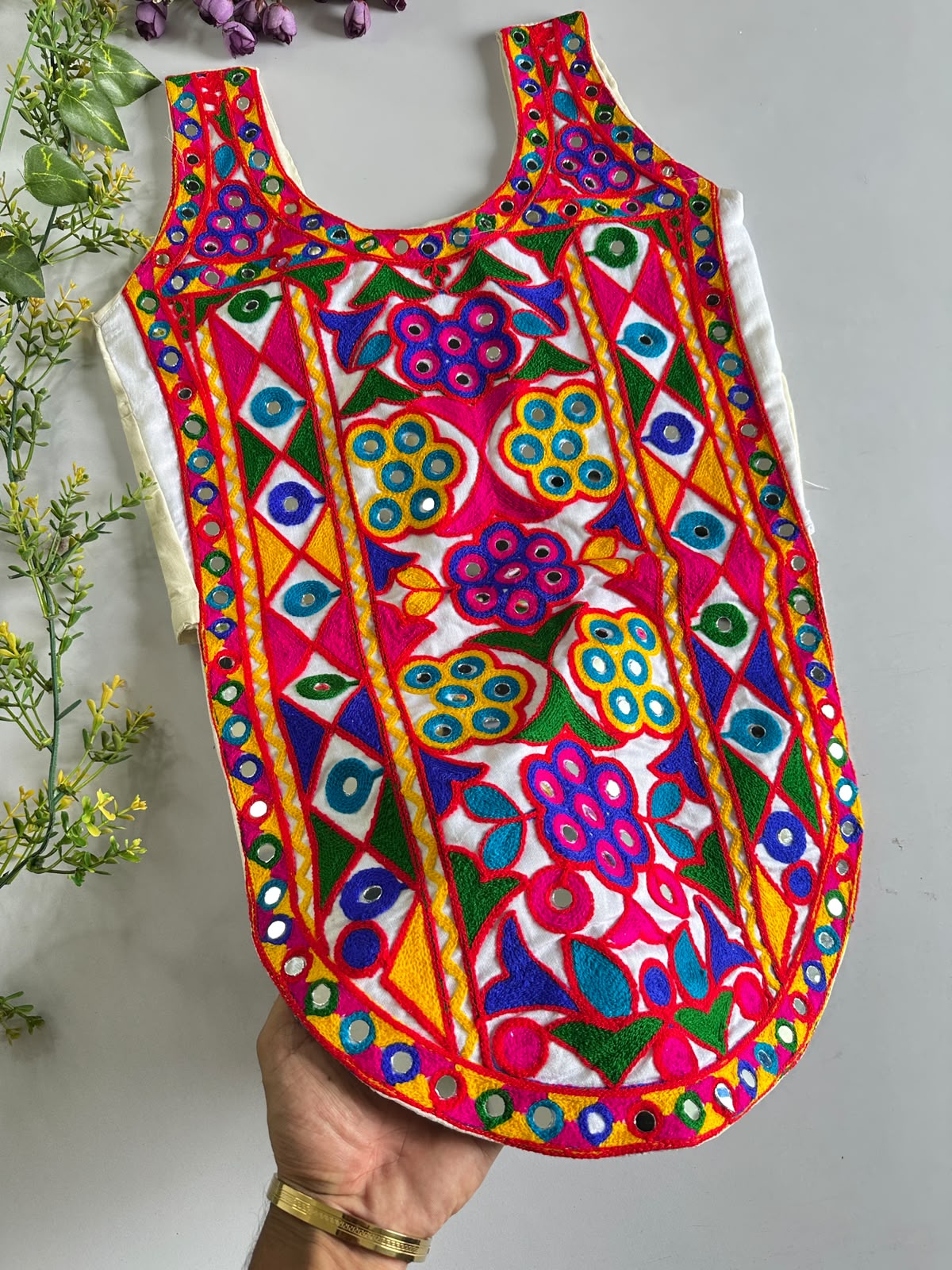 Multi Pure Megic Cotton Halter Neck Style Real Shell Work Navratri Blouse