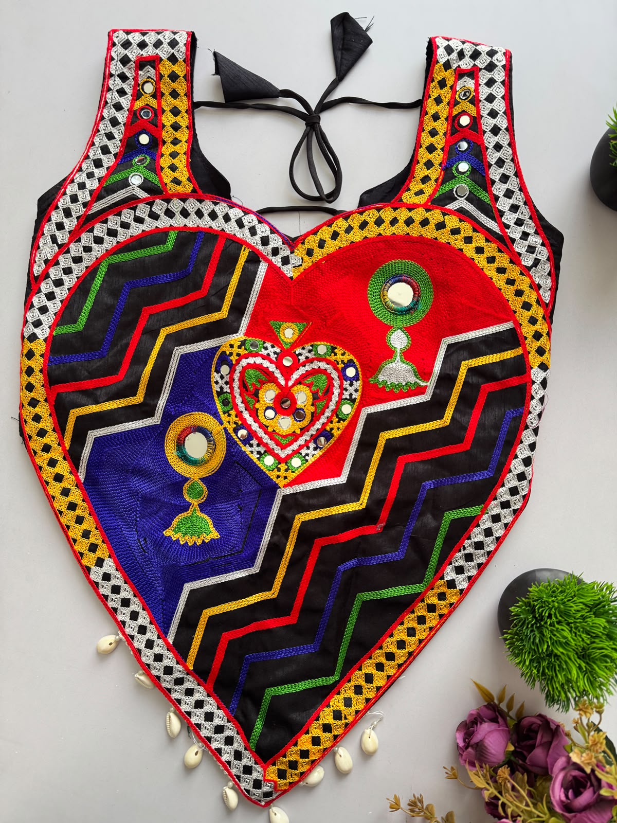 Multi Pure Megic Cotton Halter Neck Style Real Shell Work Navratri Blouse