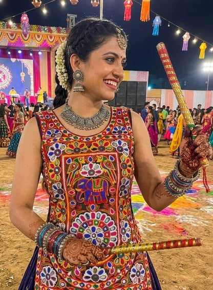 Multi Pure Megic Cotton Halter Neck Style Real Shell Work Navratri Blouse