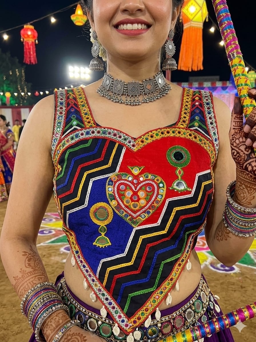 Multi Pure Megic Cotton Halter Neck Style Real Shell Work Navratri Blouse