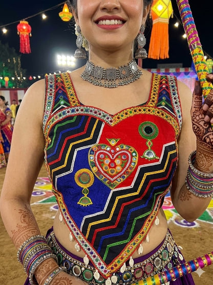 Multi Pure Megic Cotton Halter Neck Style Real Shell Work Navratri Blouse
