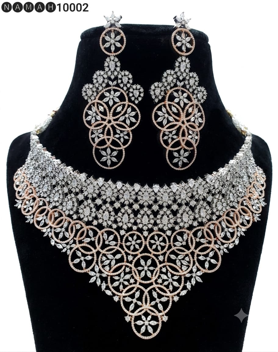 White Gold American Diamond Necklace Jewellery Set