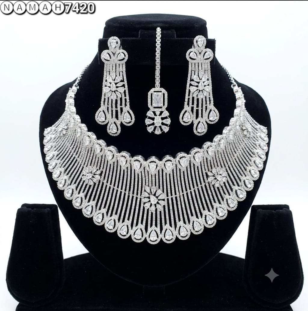 White American Diamond Necklace Jewellery Set