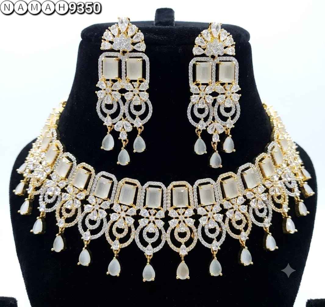 White Gold American Diamond Necklace Jewellery Set