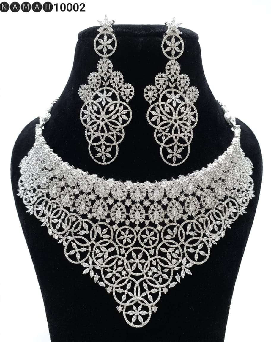 White American Diamond Necklace Jewellery Set