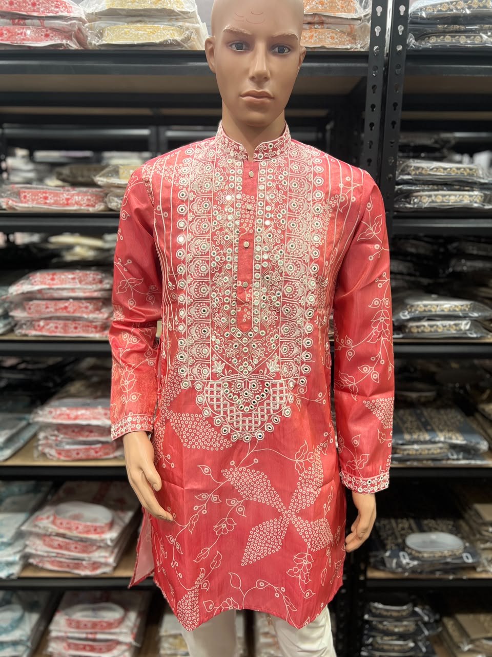 Pink Pure Simmer Silk Embroidery Sequins Work With Printed Kurta Pajama