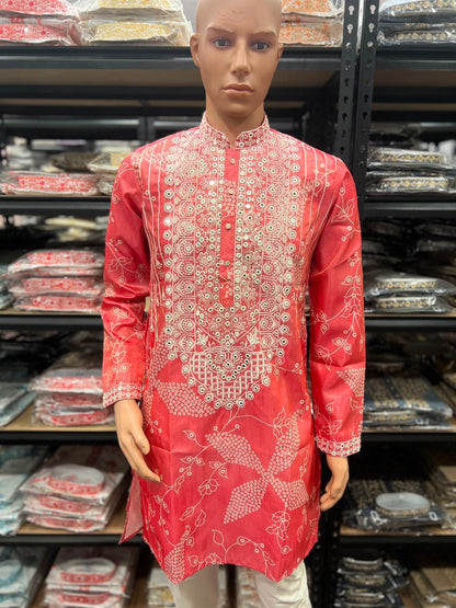 Pink Pure Simmer Silk Embroidery Sequins Work With Printed Kurta Pajama