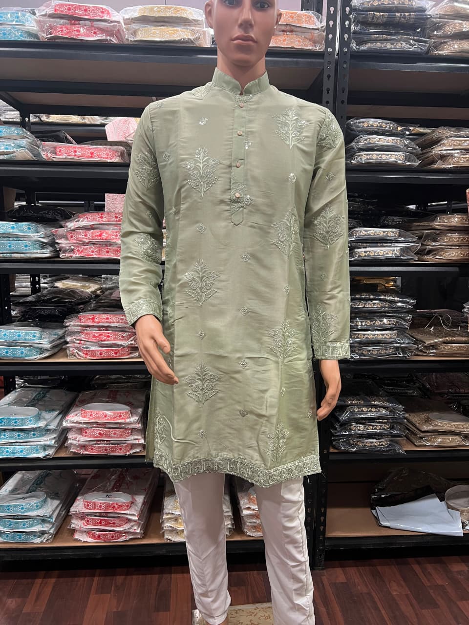 Grey Pure Earth Silk Heavy Embroidery Sequins Work Kurta Pajama