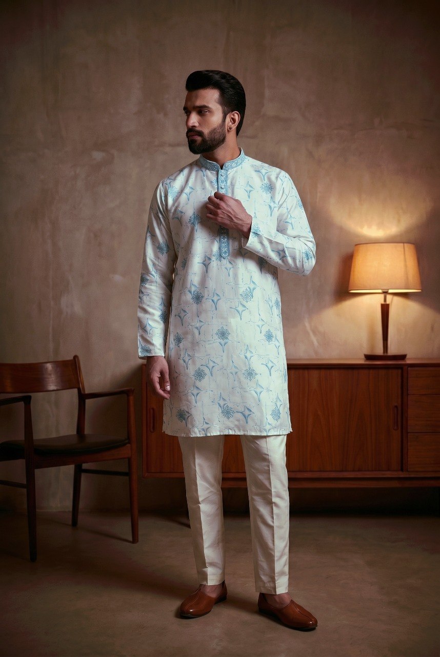 Sky Pure Star Silk Heavy Embroidery Sequins Work Kurta Pajama