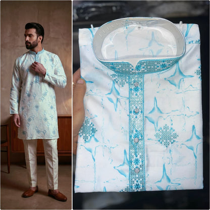Sky Pure Star Silk Heavy Embroidery Sequins Work Kurta Pajama