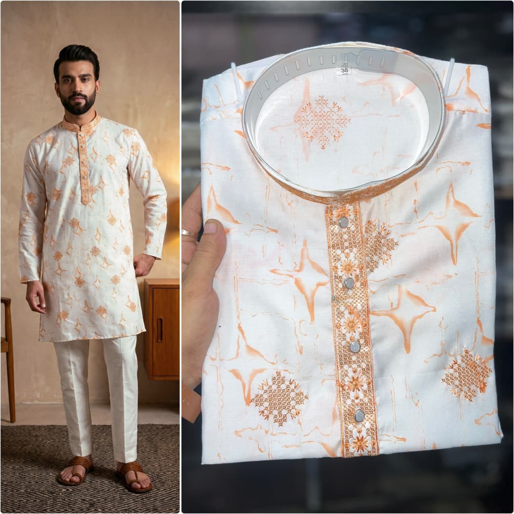 Brown Pure Star Silk Heavy Embroidery Sequins Work Kurta Pajama