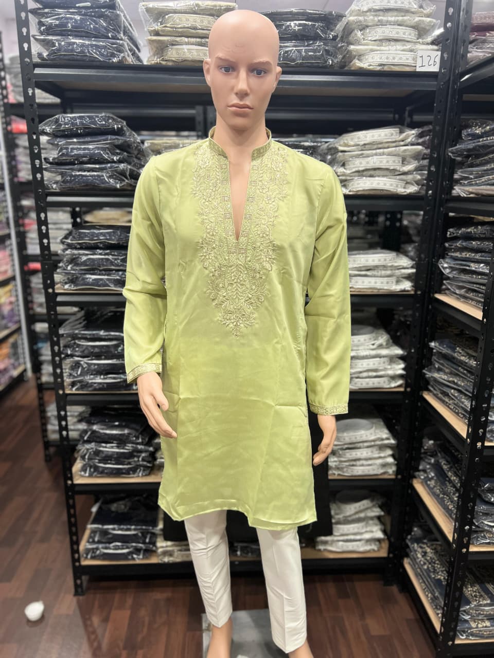 Green Pure Star Silk Heavy Embroidery Sequins Work Kurta Pajama