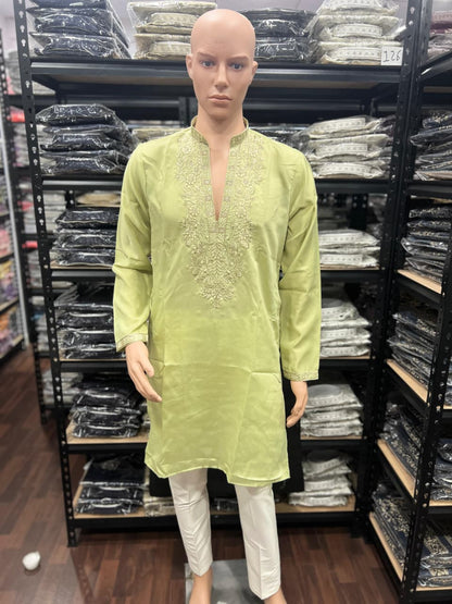 Green Pure Star Silk Heavy Embroidery Sequins Work Kurta Pajama