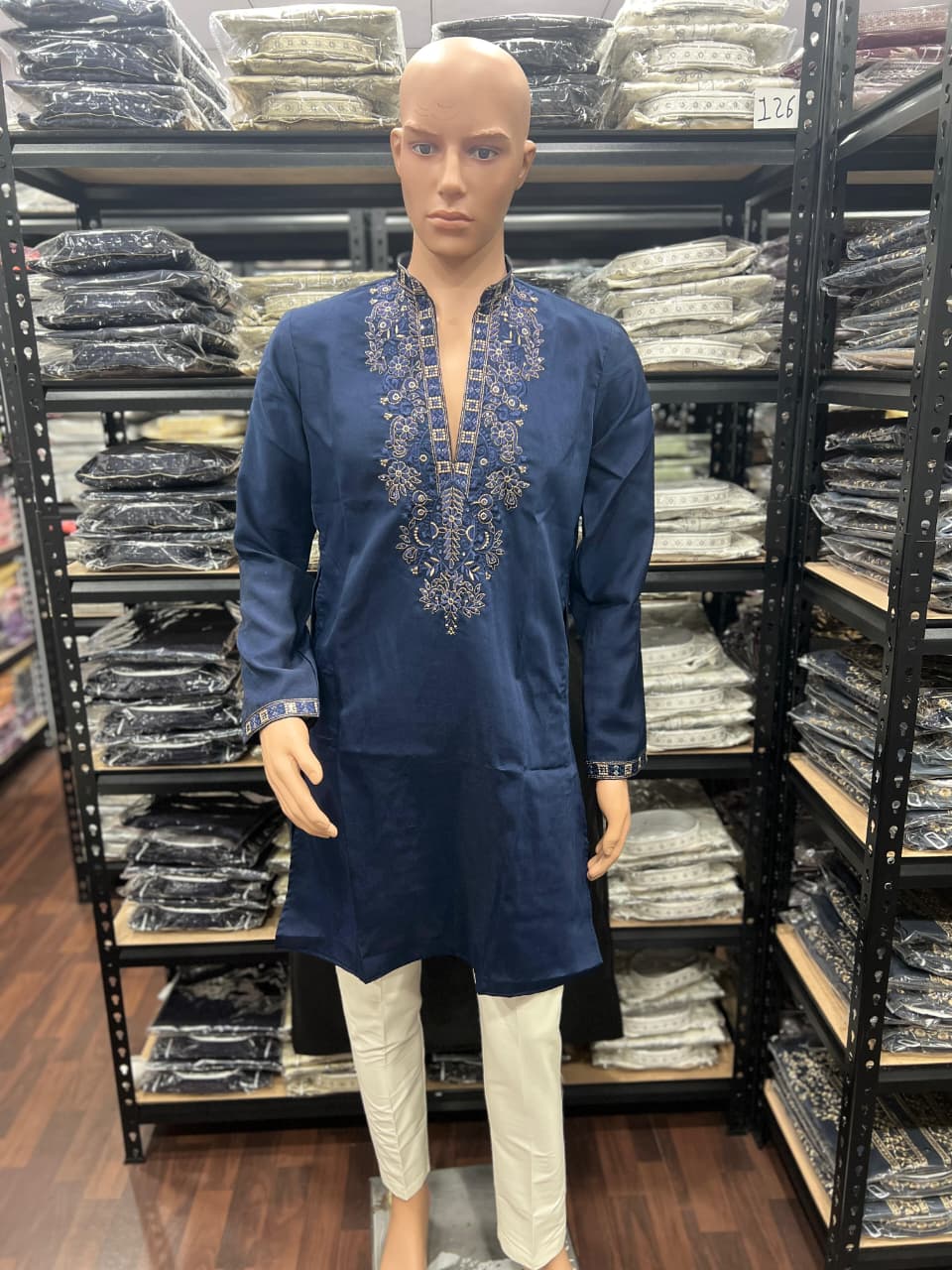 Blue Pure Star Silk Heavy Embroidery Sequins Work Kurta Pajama