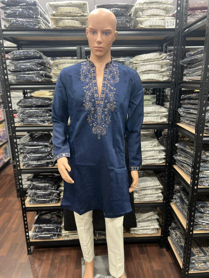Blue Pure Star Silk Heavy Embroidery Sequins Work Kurta Pajama