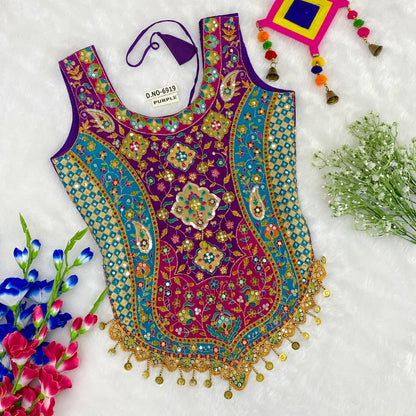 Purple Pure Cotton Heavy Stitching Premium Padding Work Navratri Top Style Blouse