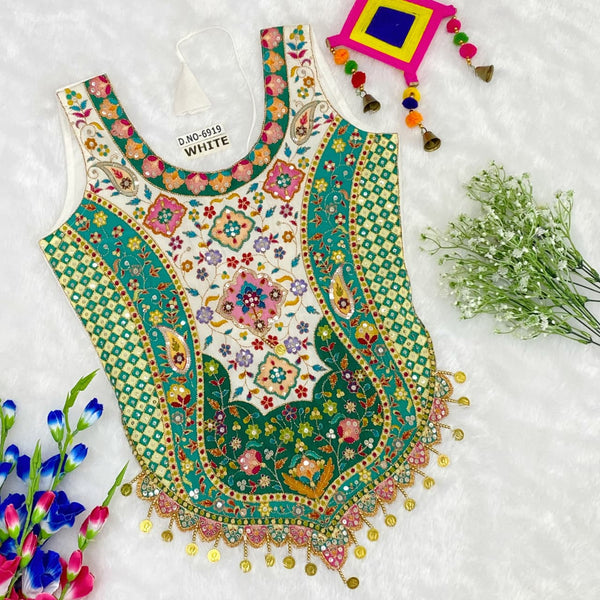White Green Pure Cotton Heavy Stitching Premium Padding Work Navratri Top Style Blouse