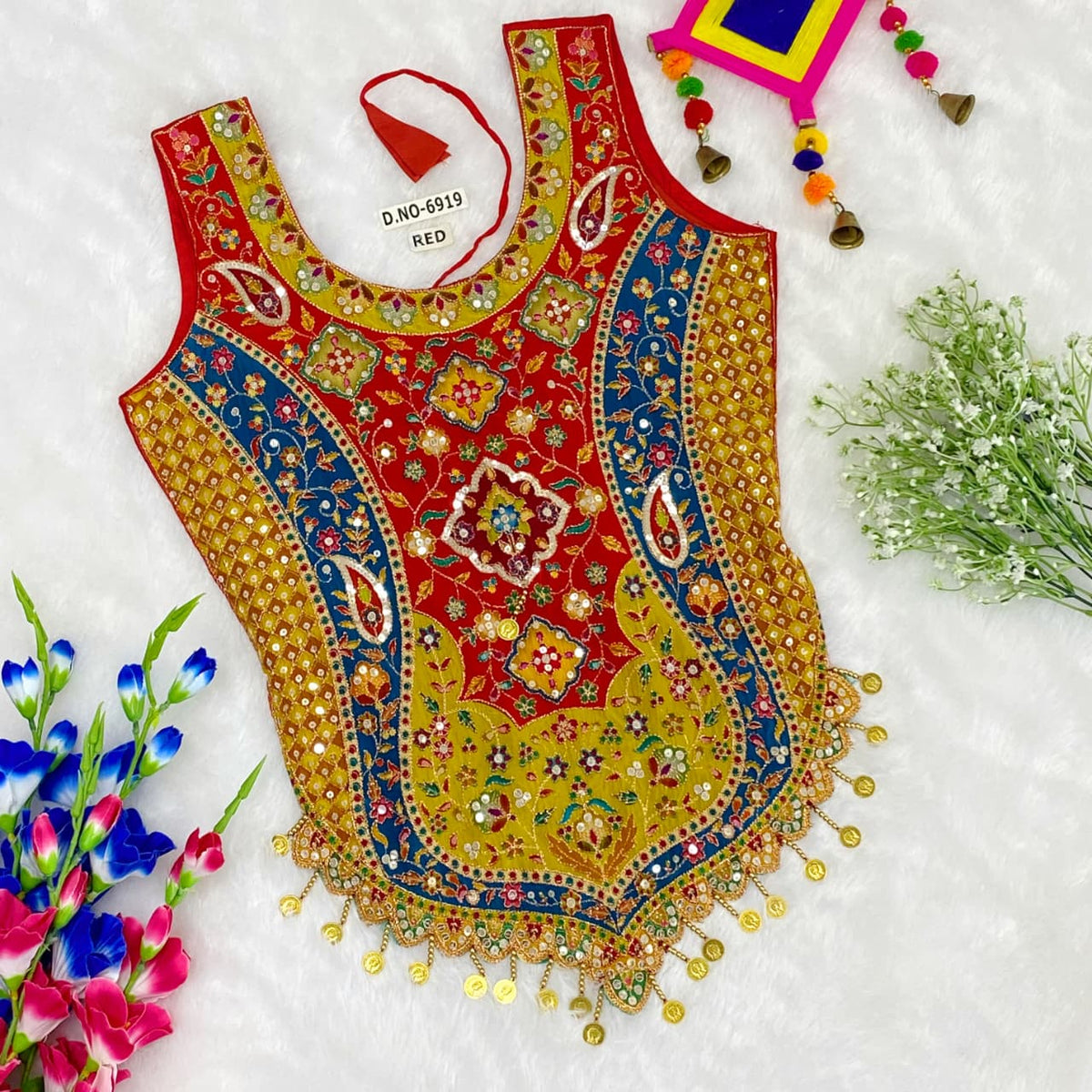 Red Pure Cotton Heavy Stitching Premium Padding Work Navratri Top Style Blouse