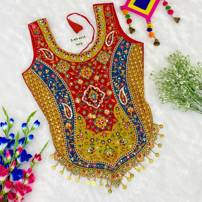 Red Pure Cotton Heavy Stitching Premium Padding Work Navratri Top Style Blouse