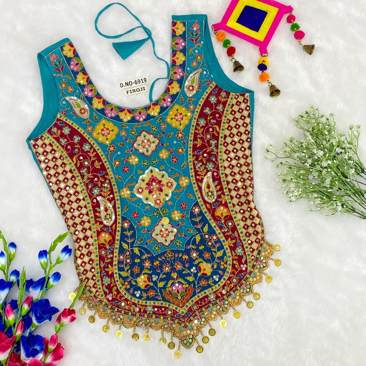 Sky Pure Cotton Heavy Stitching Premium Padding Work Navratri Top Style Blouse