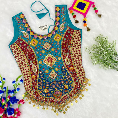 Sky Pure Cotton Heavy Stitching Premium Padding Work Navratri Top Style Blouse