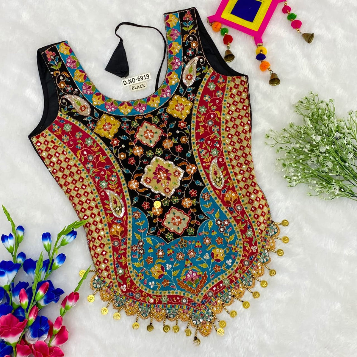 Black Pure Cotton Heavy Stitching Premium Padding Work Navratri Top Style Blouse