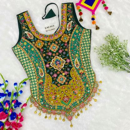 Green Pure Cotton Heavy Stitching Premium Padding Work Navratri Top Style Blouse