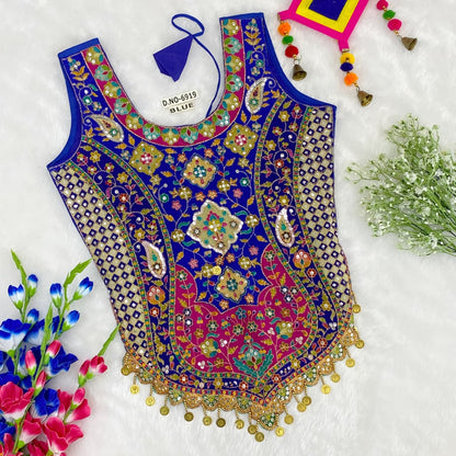 Blue Pure Cotton Heavy Stitching Premium Padding Work Navratri Top Style Blouse